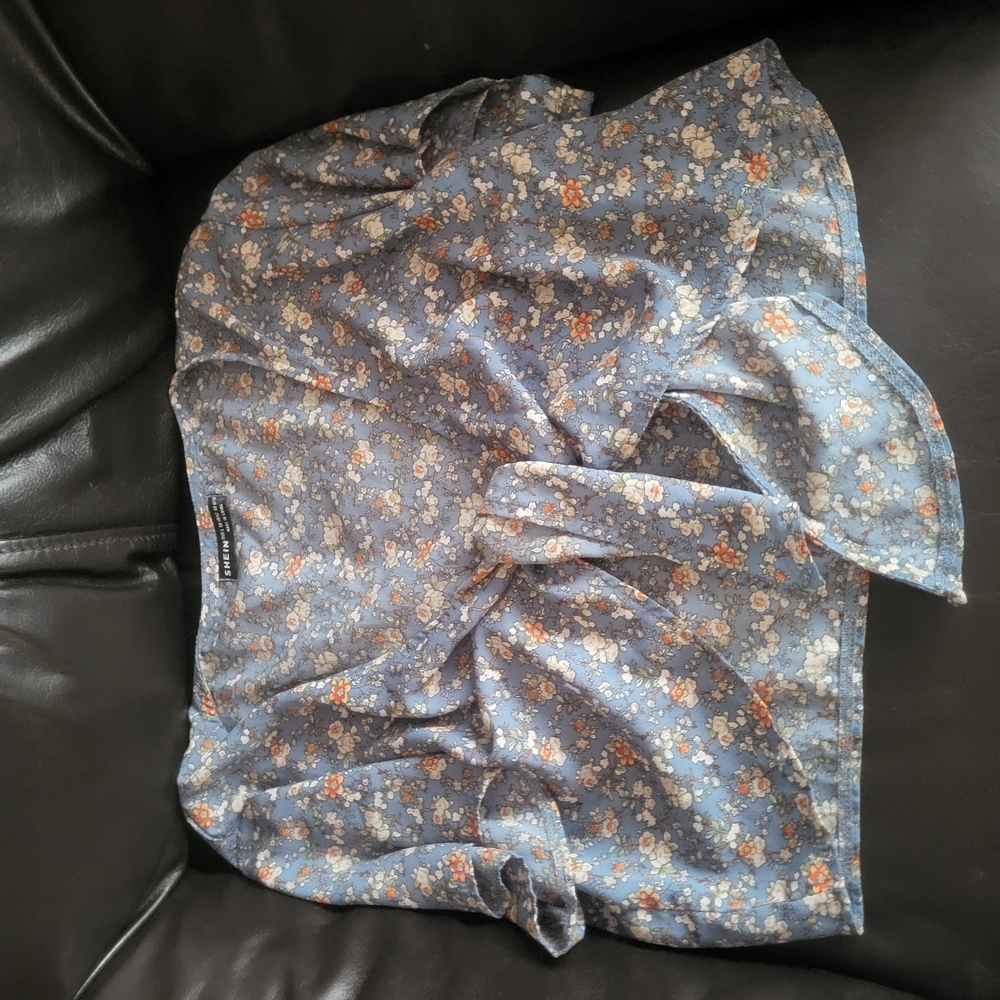 Floral Blue Blouse Waist Tie Wrap